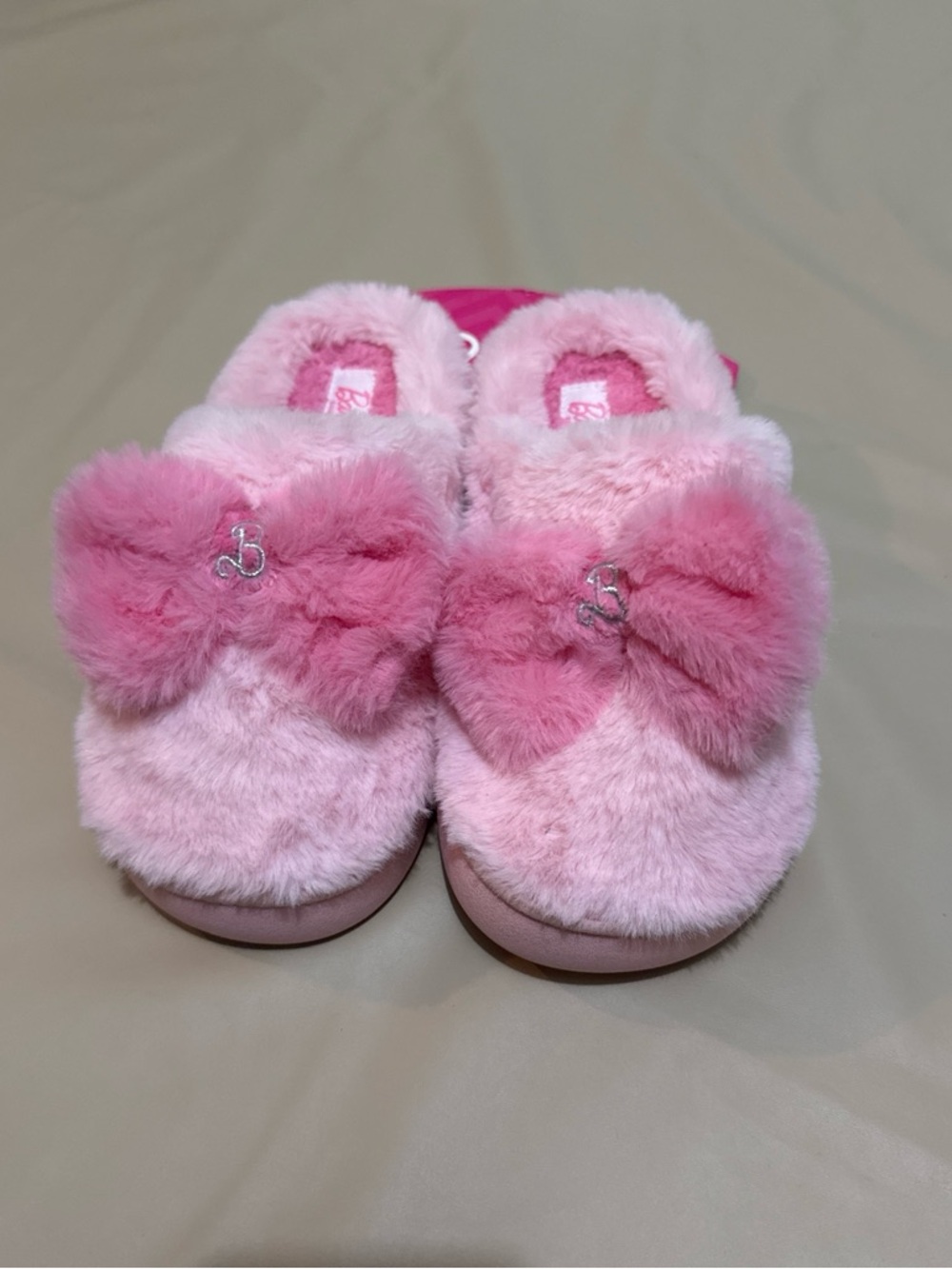 Barbie Pink Fuzzy Bow Slippers